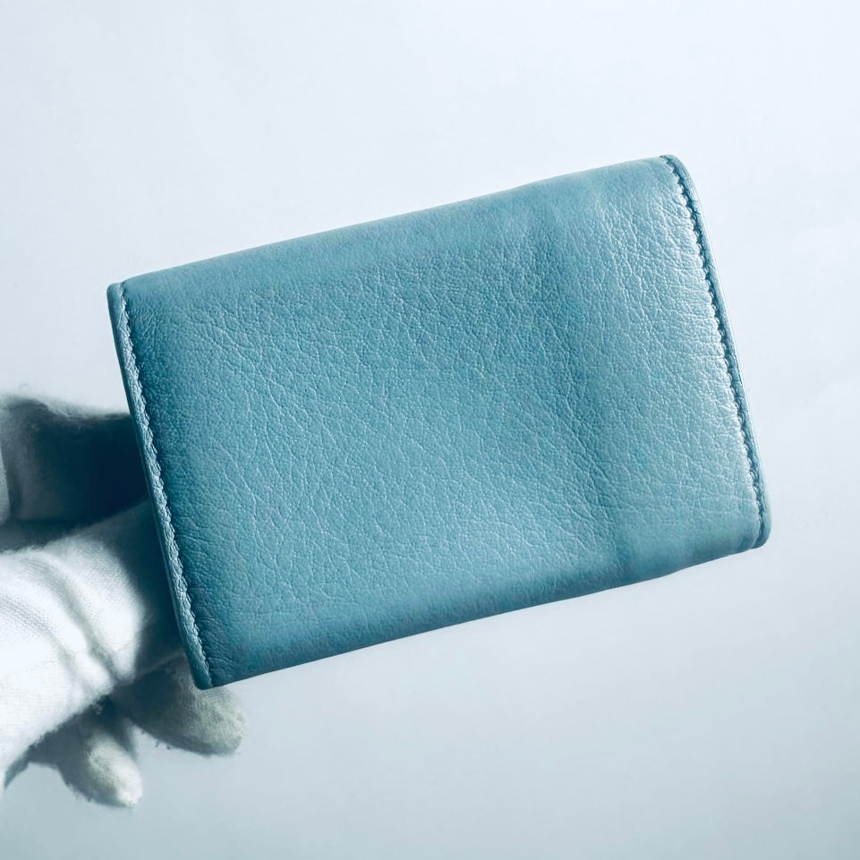 Balenciaga Blue Leather Papier Classic Motif Monogram Logo Flap Trifold Compact Wallet