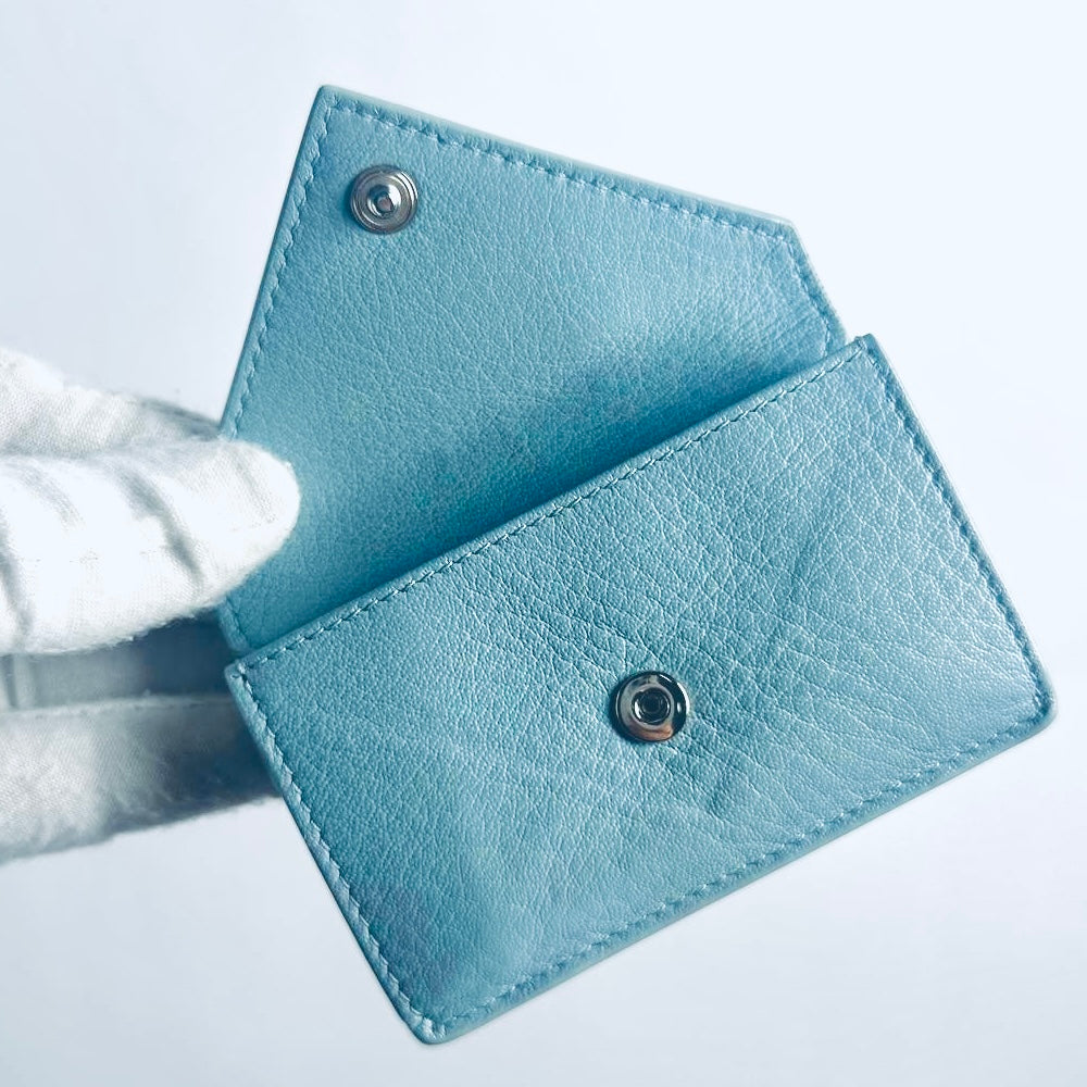 Balenciaga Blue Leather Papier Classic Motif Monogram Logo Flap Trifold Compact Wallet