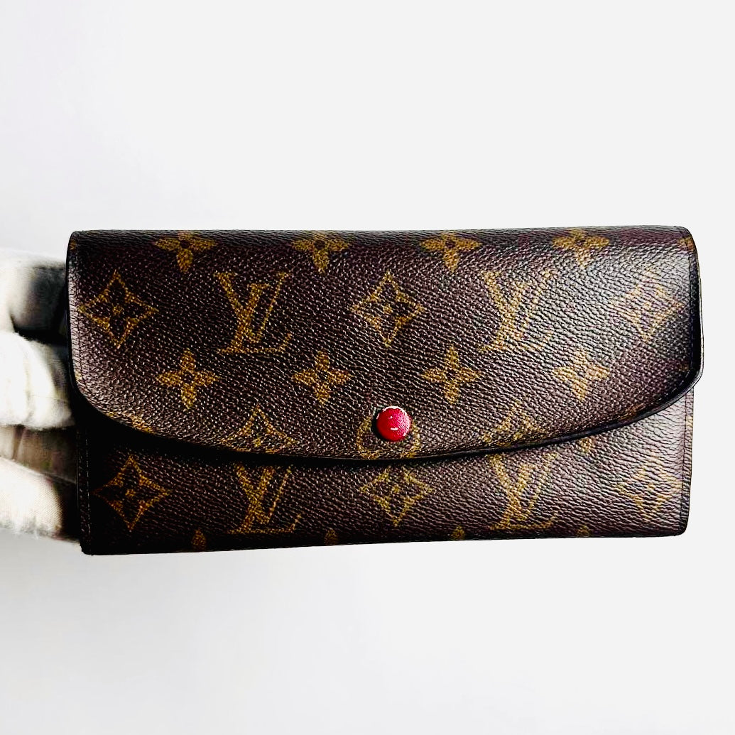 Louis Vuitton LV Emilie Monogram Logo / Fuchsia Pink GHW Flap Long Wallet