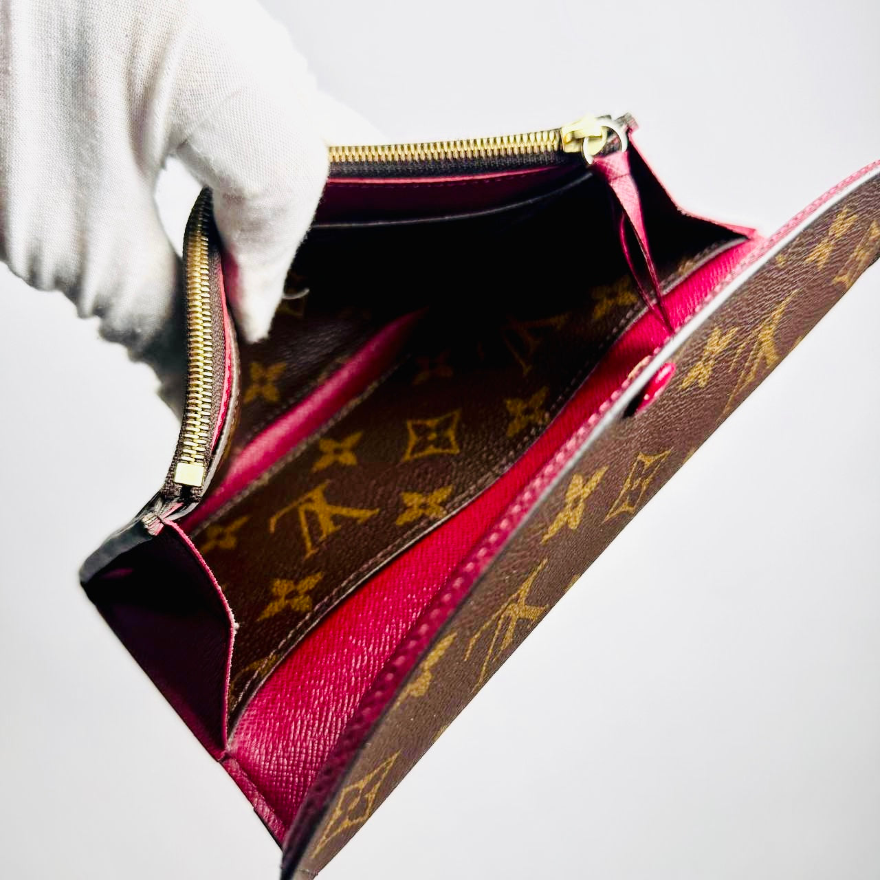 Louis Vuitton LV Emilie Monogram Logo / Fuchsia Pink GHW Flap Long Wallet