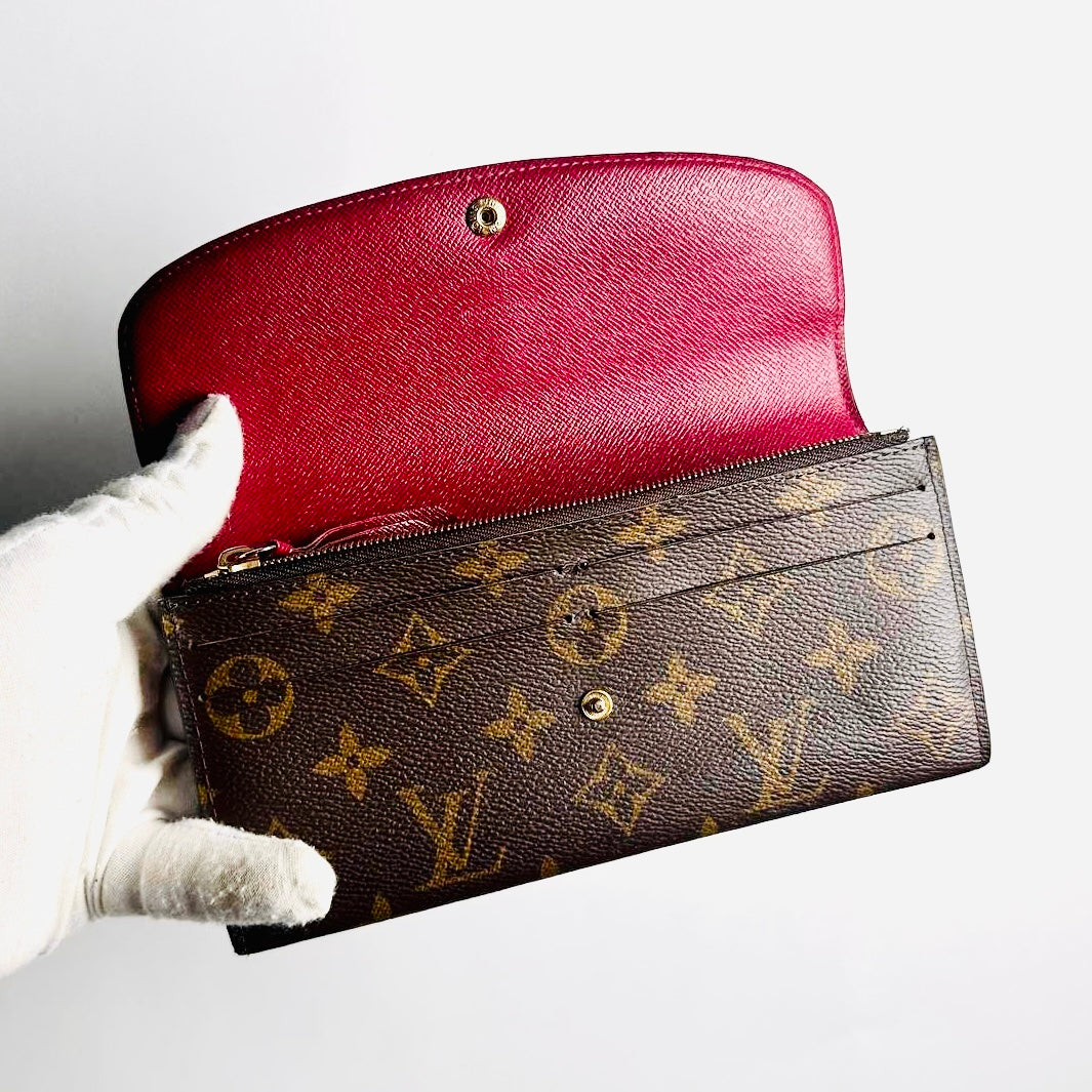 Louis Vuitton LV Emilie Monogram Logo / Fuchsia Pink GHW Flap Long Wallet