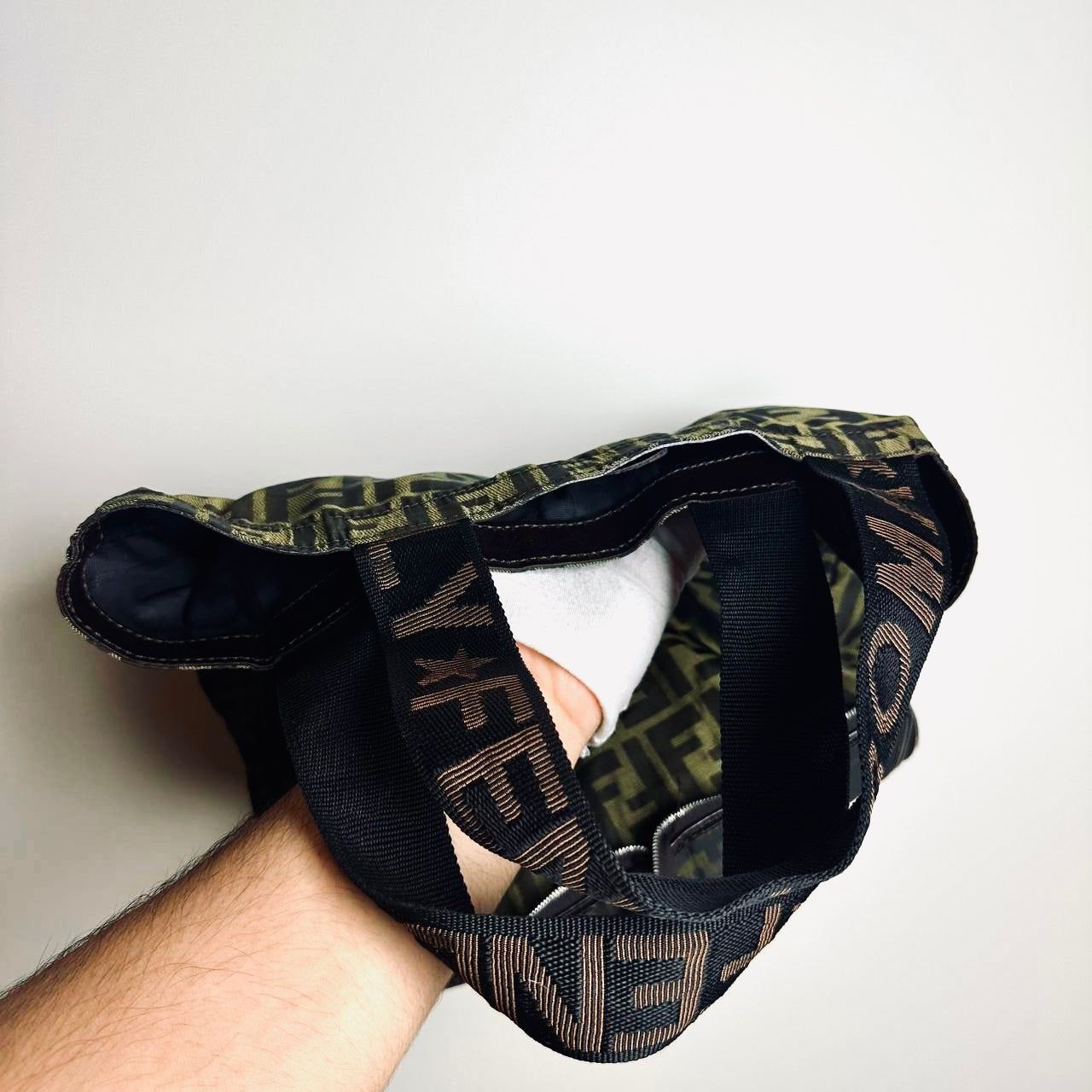 Fendi Brown Zucca FF Monogram Logo Packable Shoulder Shopper Tote Bag