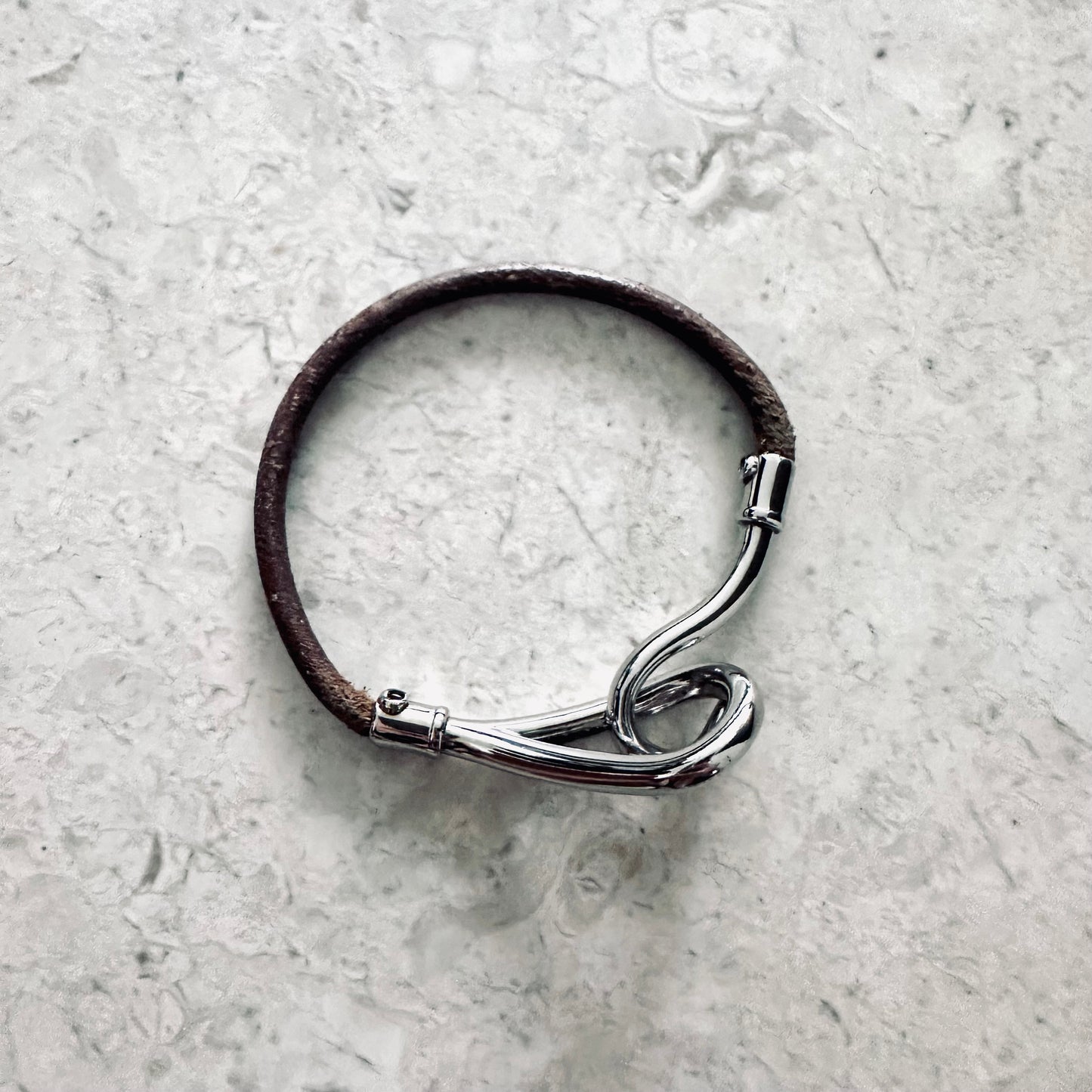 Hermes Brown Jumbo H Leather Clasp Bracelet Bangle