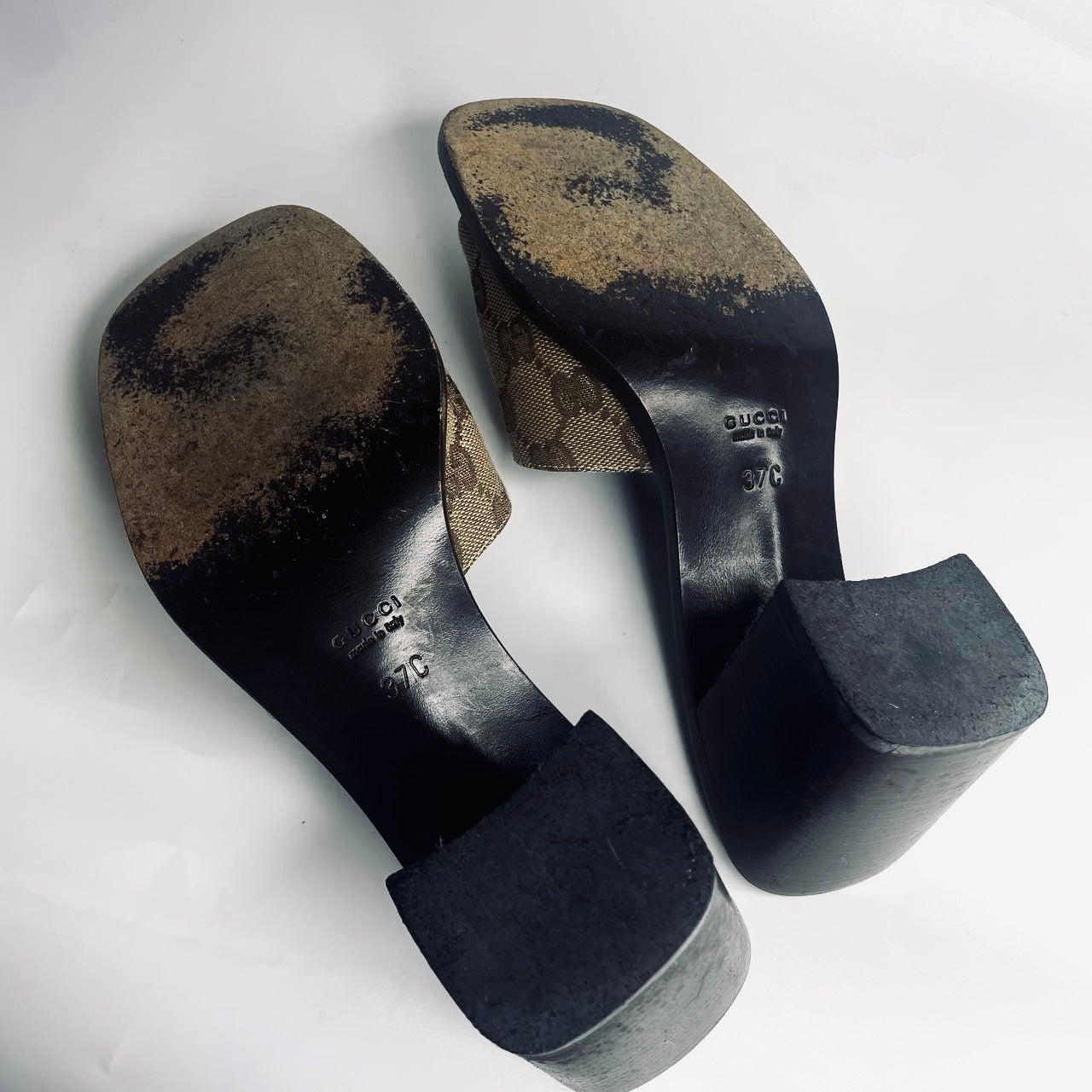 Gucci Beige / Brown Monogram Logo Mules Heels Pumps Platform Sandals Clogs Shoes