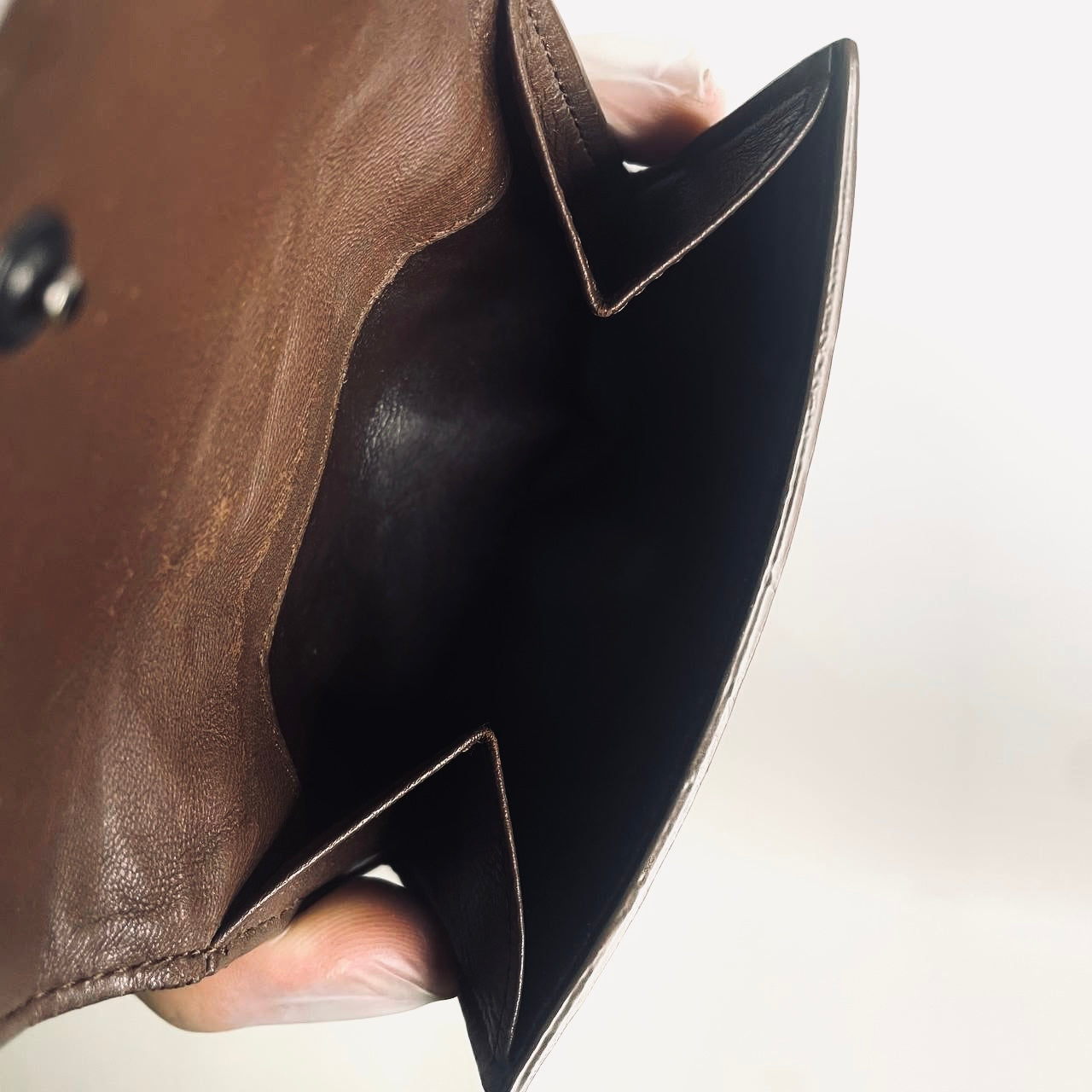 Bottega Veneta BV Dark Brown Continental Intrecciato Nappa Woven Leather Flap Compact Wallet