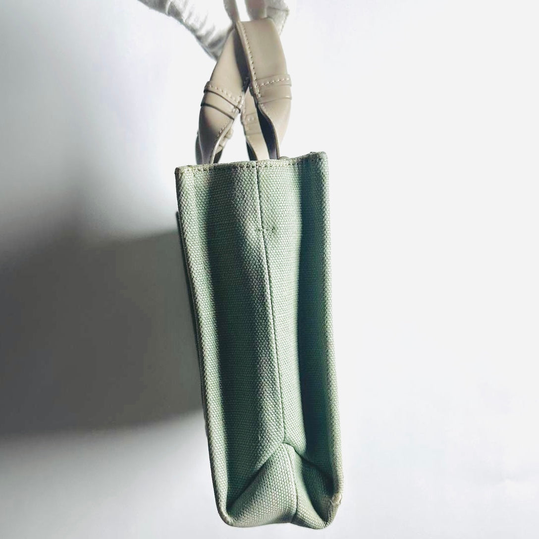 Chloe Woody Sage Green Monogram Logo 2-Way Small Shopper Shoulder Sling Tote Bag
