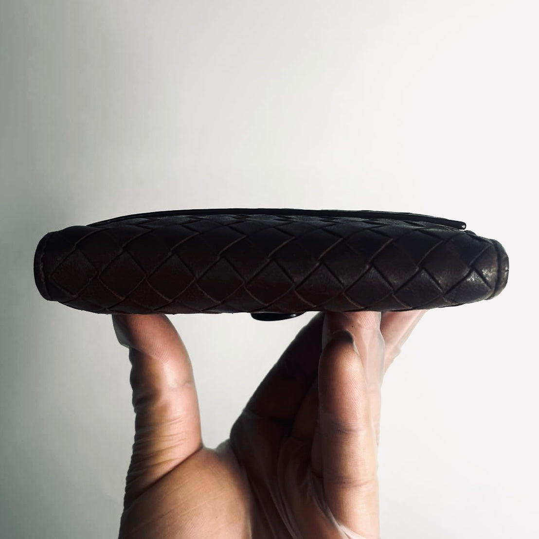 Bottega Veneta BV Dark Brown Continental Intrecciato Nappa Woven Leather Flap Compact Wallet