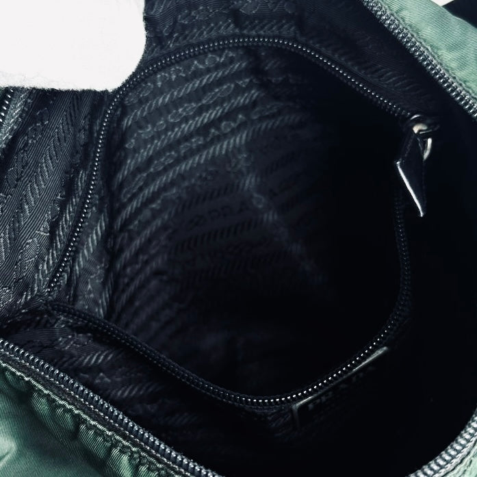 Prada Jade Green Tessuto Monogram Logo Nylon & Leather Flap Shoulder Sling Messenger Bag