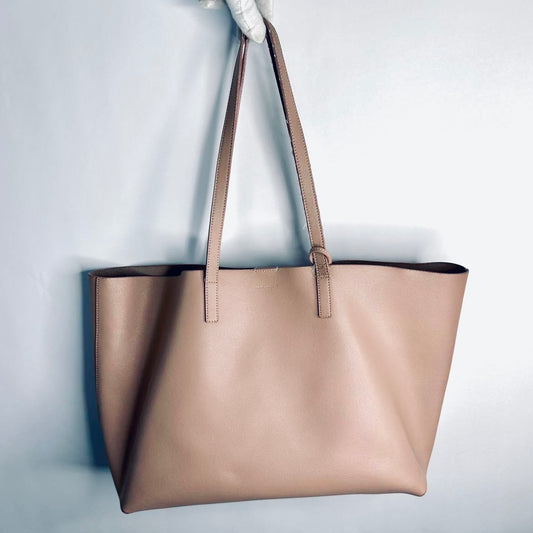 YSL Yves Saint Laurent Dusty Pink GHW Monogram Logo Sac East West Shopping Shopper Shoulder Tote Bag With Pouch