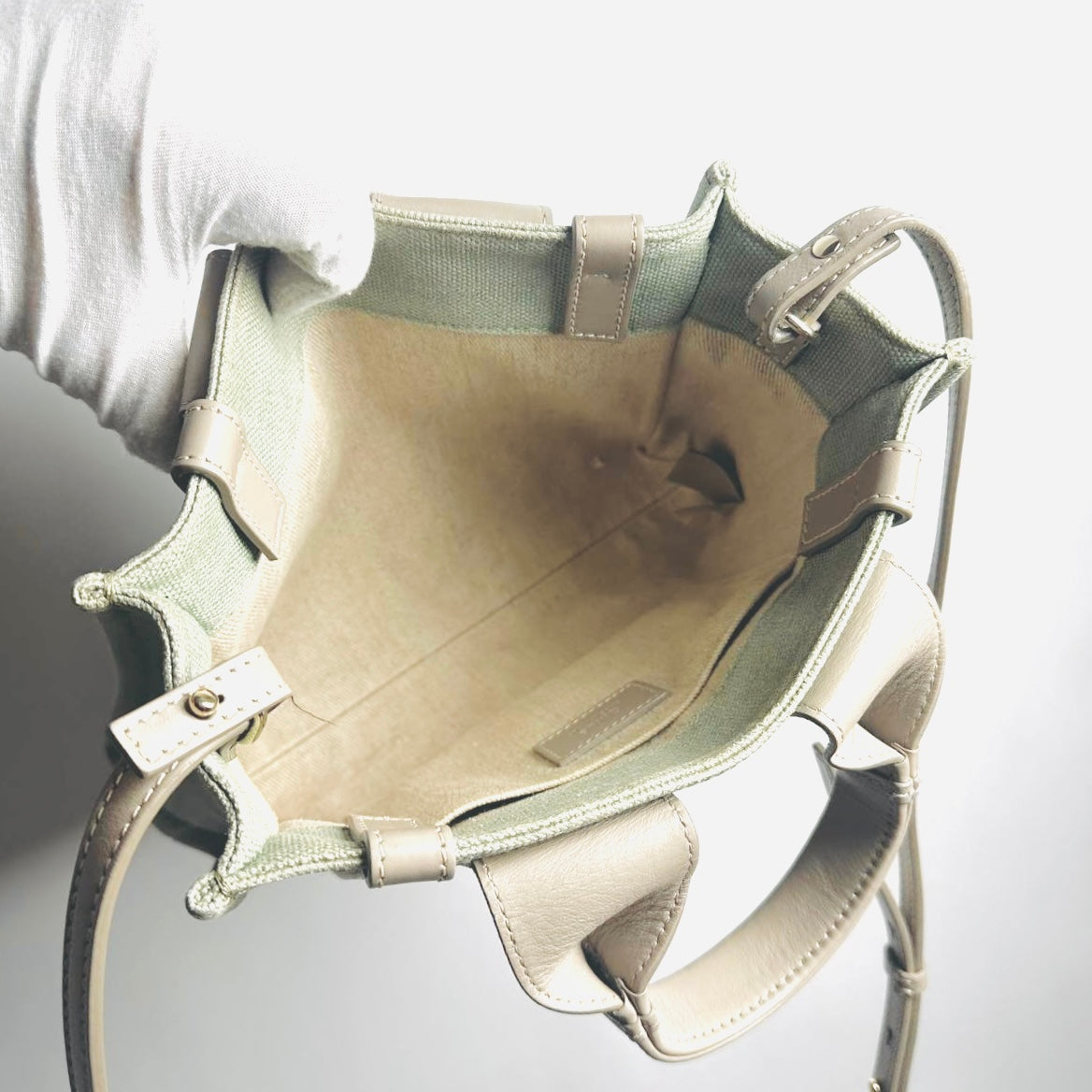 Chloe Woody Sage Green Monogram Logo 2-Way Small Shopper Shoulder Sling Tote Bag