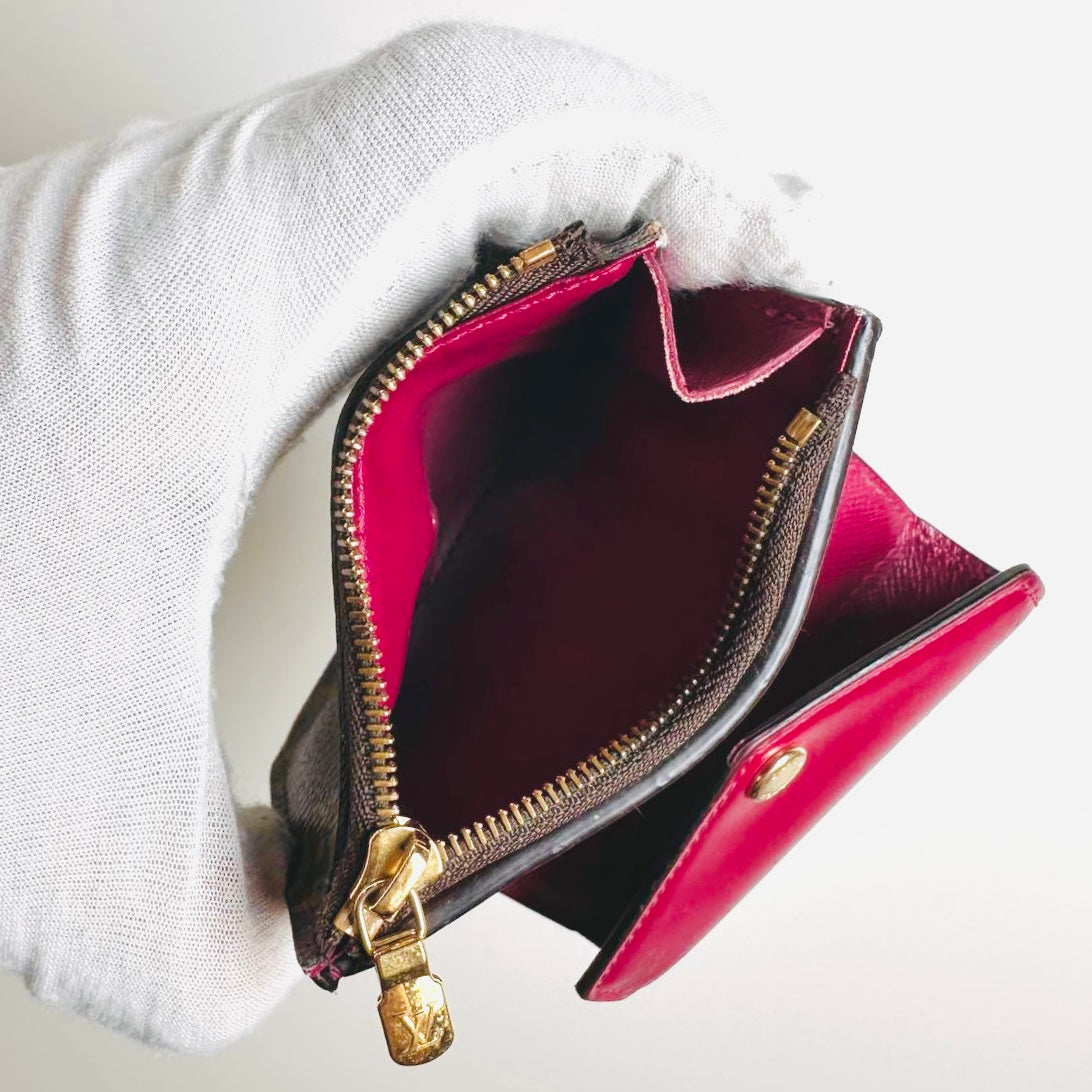 Louis Vuitton LV Zoe Monogram Logo & Fuchsia Leather GHW Compact Flap Trifold Wallet