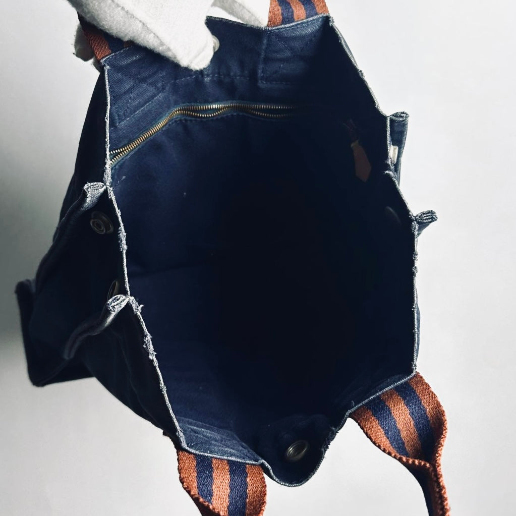 Hermes Herline Navy Blue / Maroon Fourre Fool Toile PM Structured Shopper Tote Bag