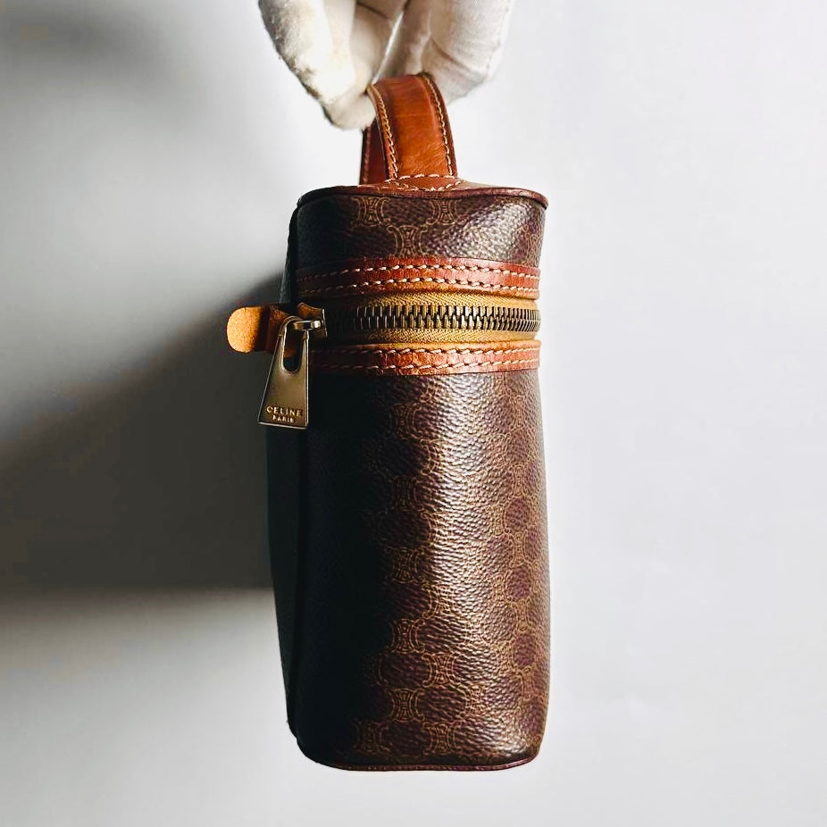 Celine Triomphe Macadam Monogram Logo GHW Vintage Vanity Case Top Handle Bag