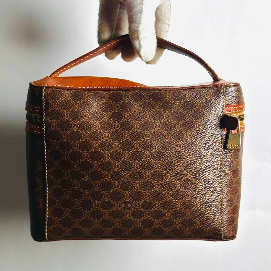 Celine Triomphe Macadam Monogram Logo GHW Vintage Vanity Case Top Handle Bag
