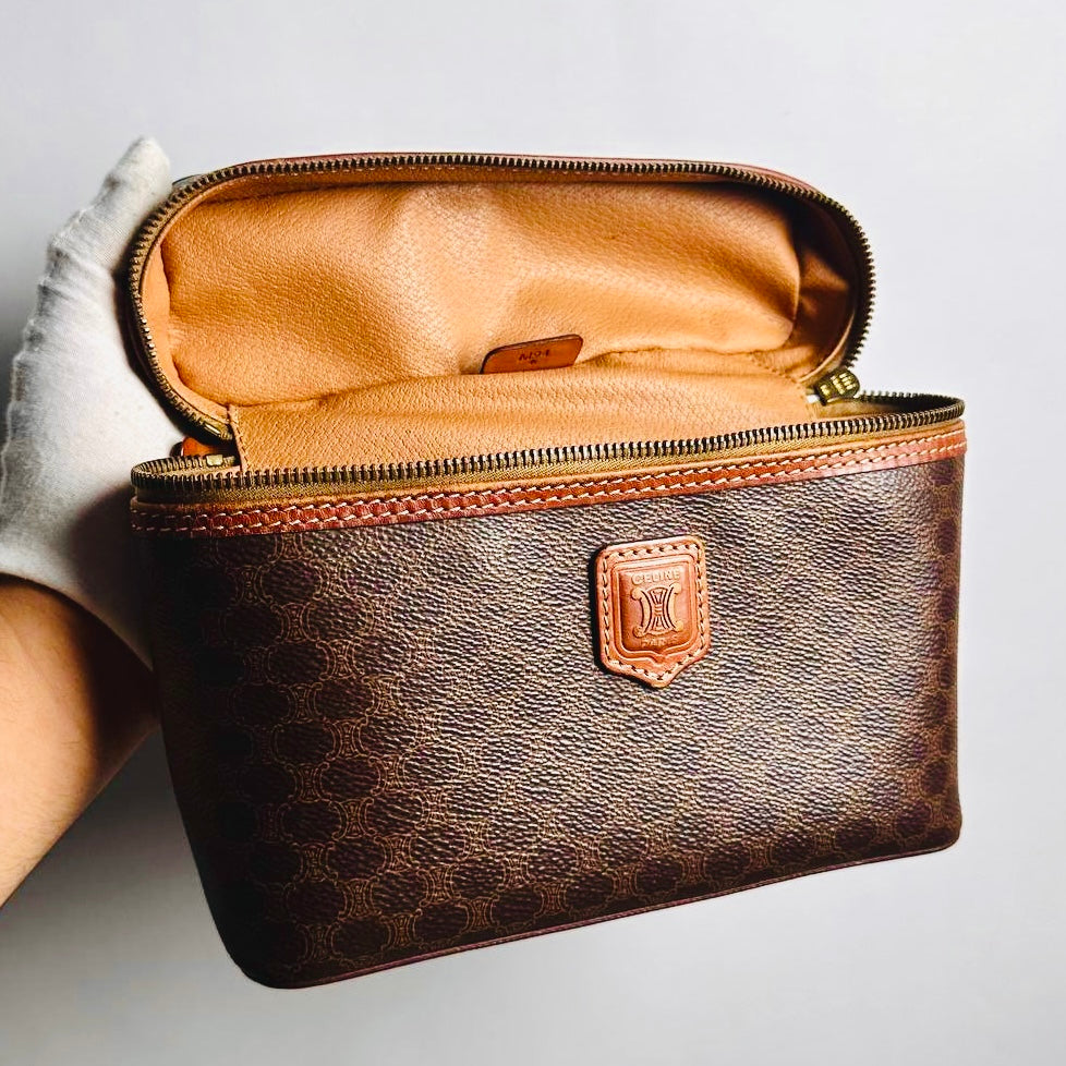 Celine Triomphe Macadam Monogram Logo GHW Vintage Vanity Case Top Handle Bag