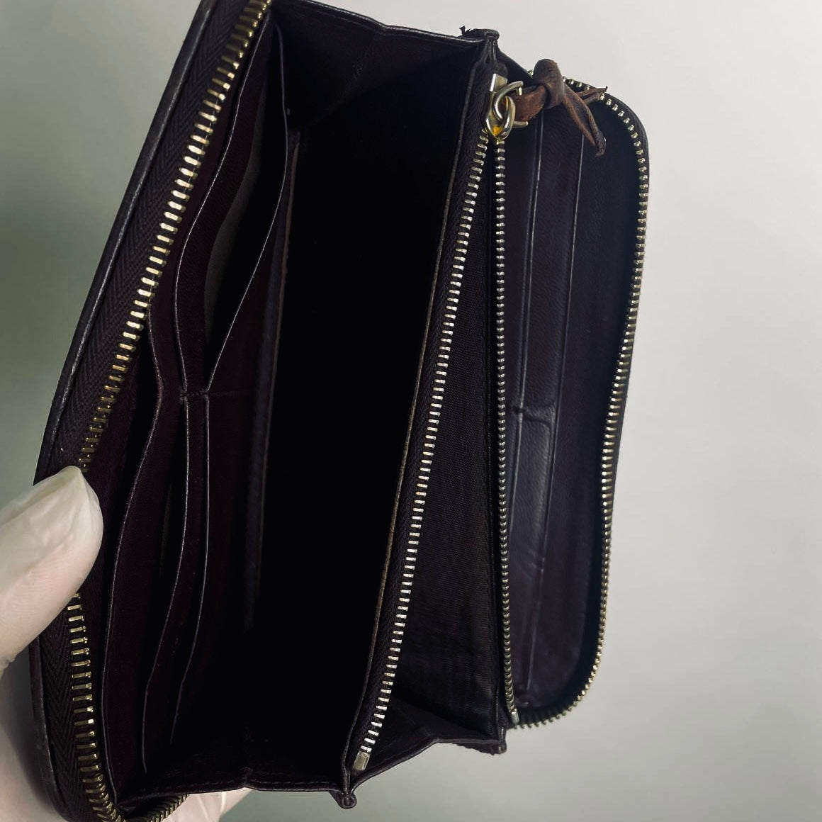 Bottega Veneta BV Dark Brown GHW Continental Intrecciato Nappa Woven Leather Zip Around Zippy Long Wallet