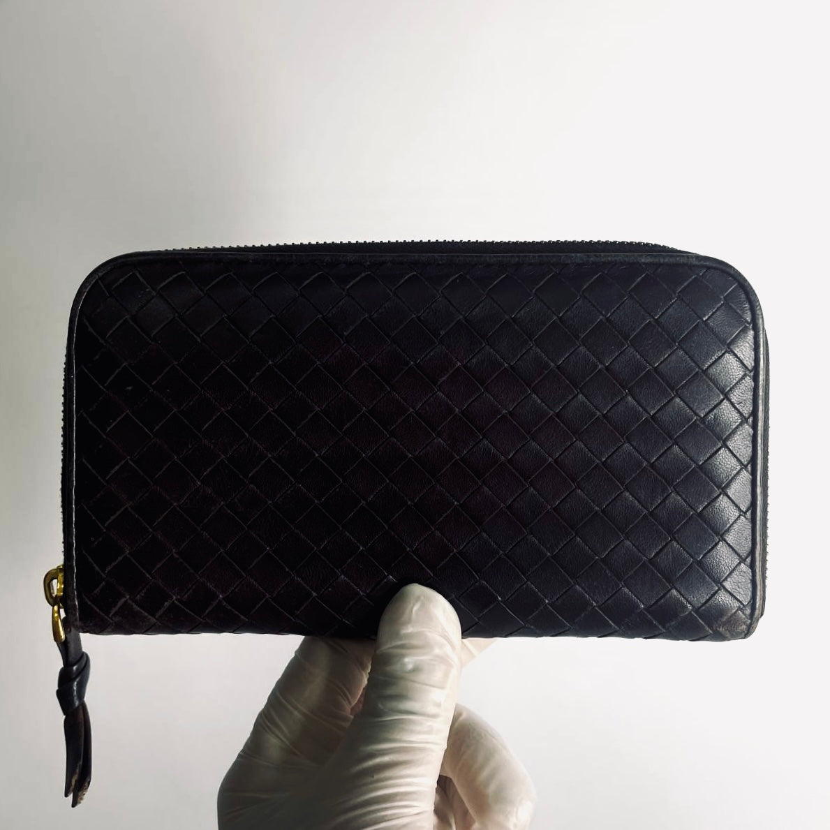 Bottega Veneta BV Dark Brown GHW Continental Intrecciato Nappa Woven Leather Zip Around Zippy Long Wallet