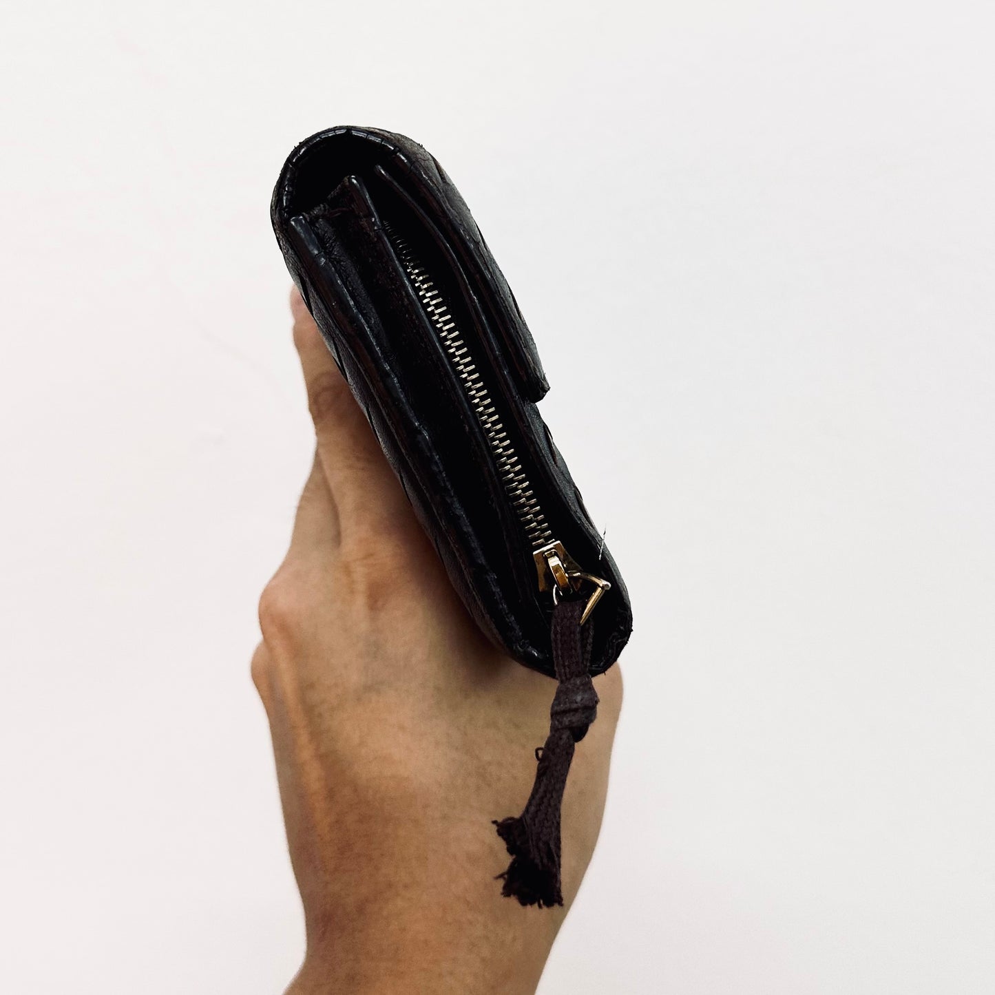 Bottega Veneta BV Dark Brown Continental Intrecciato Nappa Woven Leather Flap Long Wallet