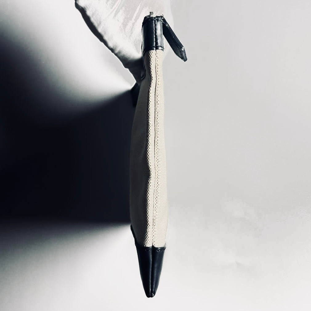Balenciaga Black / White Everyday Medium Classic Clip M Toile / Leather Zip Clutch Folio Pouch Case