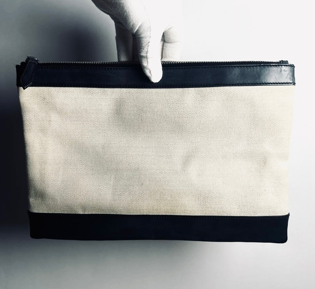 Balenciaga Black / White Everyday Medium Classic Clip M Toile / Leather Zip Clutch Folio Pouch Case