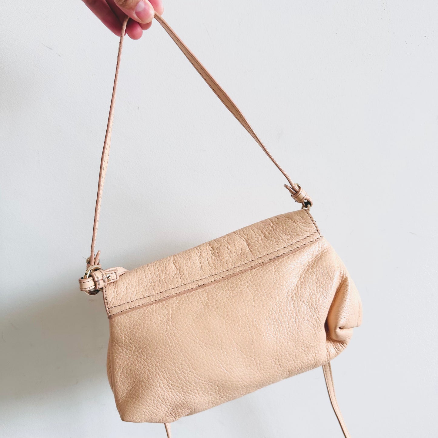 Chloe Lily Pale Blush Pink Bow Monogram Logo Pebbled Leather Top Handle Flap Shoulder Sling Bag