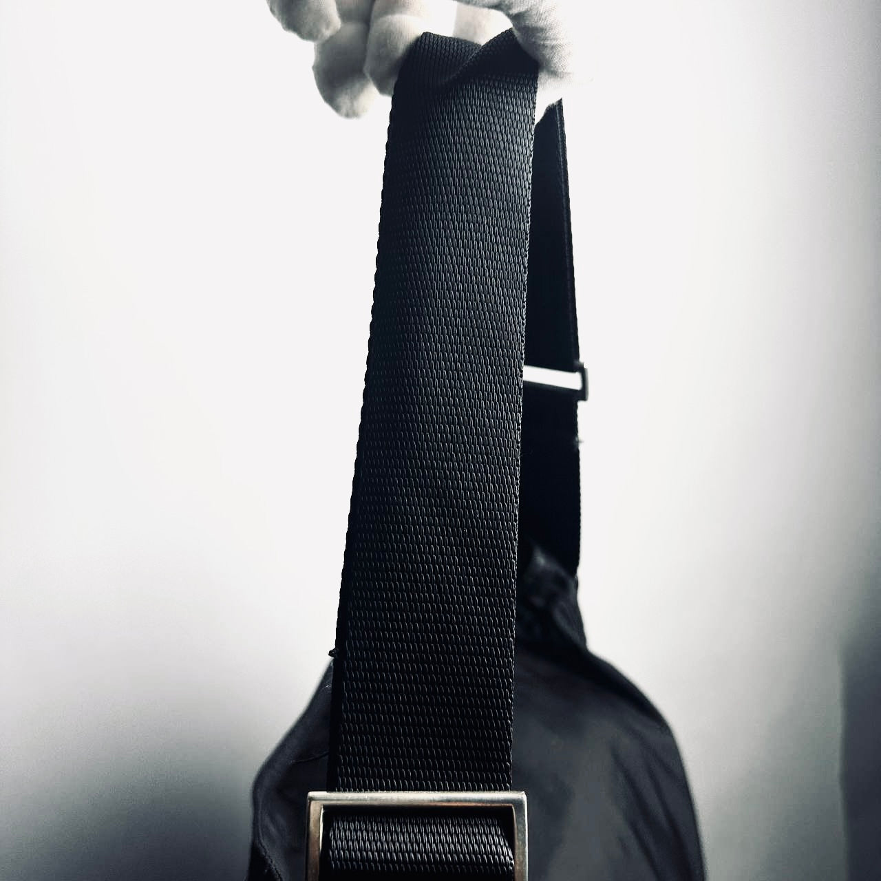 Prada Black Vela Classic Monogram Logo Hobo Baguette Nylon & Leather Shoulder Sling Bag