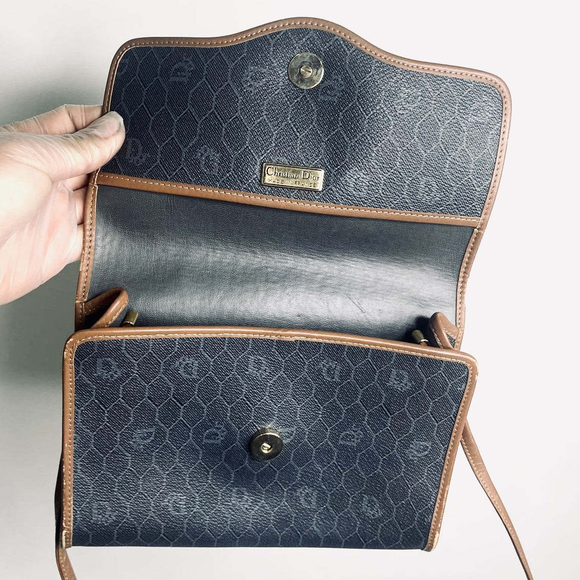 Christian Dior CD Black GHW Honeycomb Oblique Monogram Logo Vintage Flap Shoulder Sling Bag