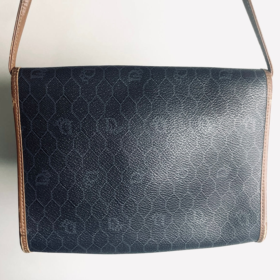 Christian Dior CD Black GHW Honeycomb Oblique Monogram Logo Vintage Flap Shoulder Sling Bag