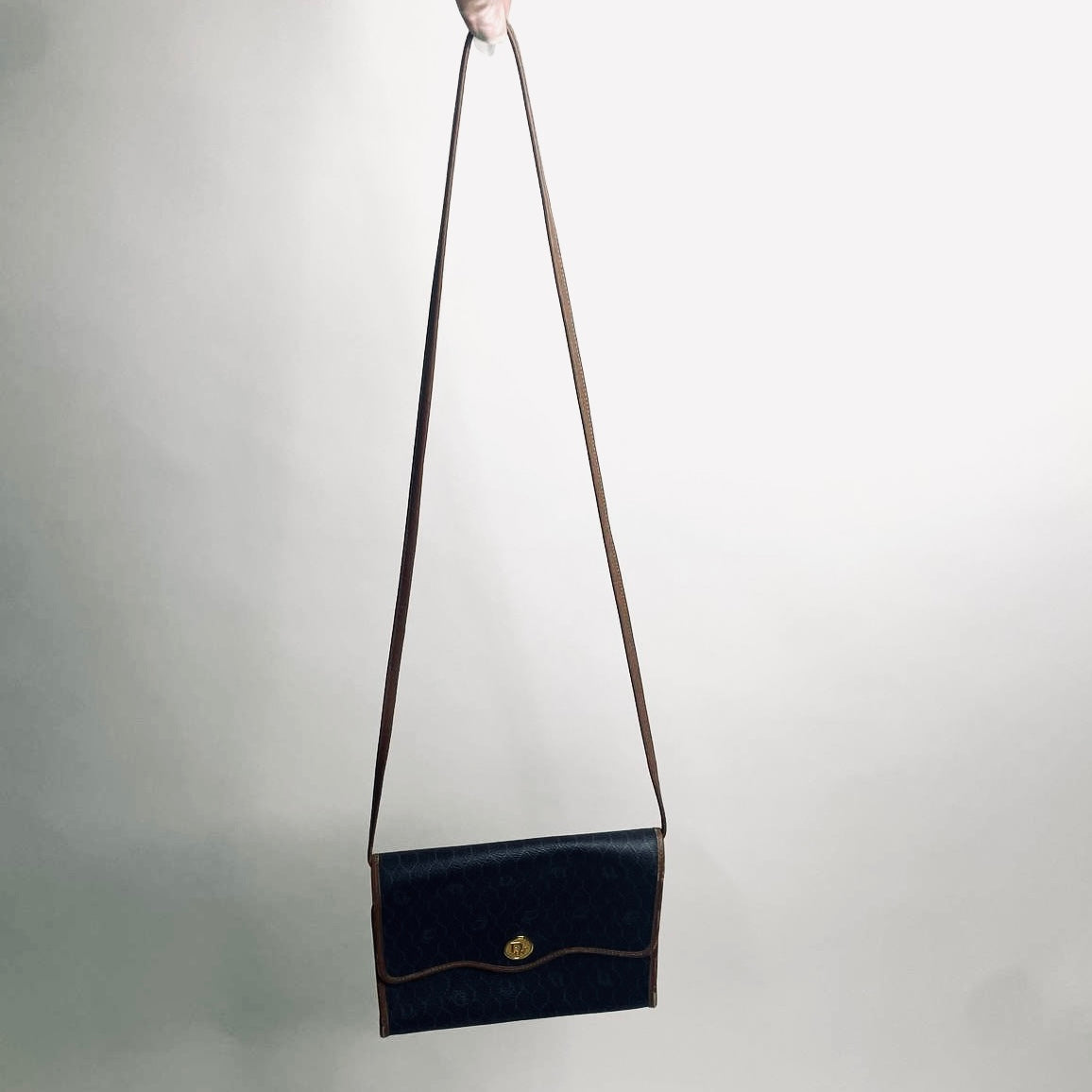 Christian Dior CD Black GHW Honeycomb Oblique Monogram Logo Vintage Flap Shoulder Sling Bag