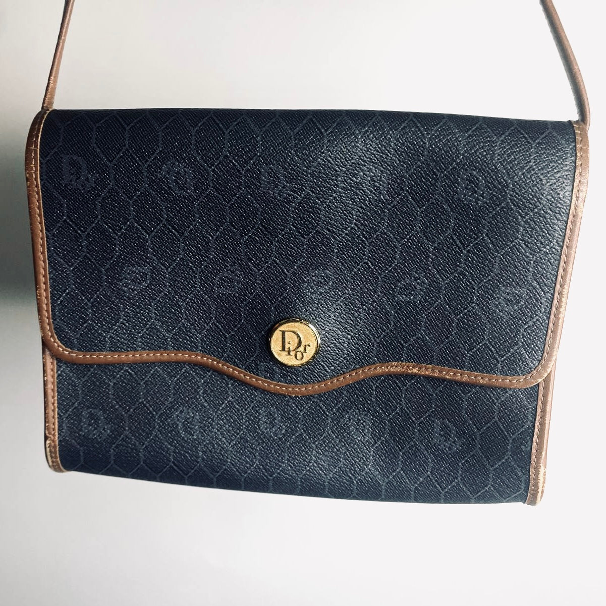 Christian Dior CD Black GHW Honeycomb Oblique Monogram Logo Vintage Flap Shoulder Sling Bag