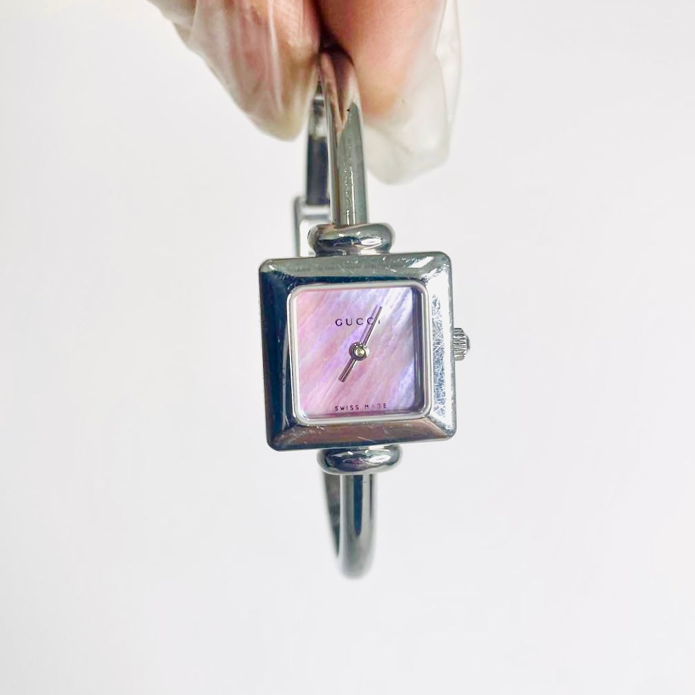 Gucci Pink Iridescent Square Dial 20MM Stainless Steel Quartz Watch 1900L
