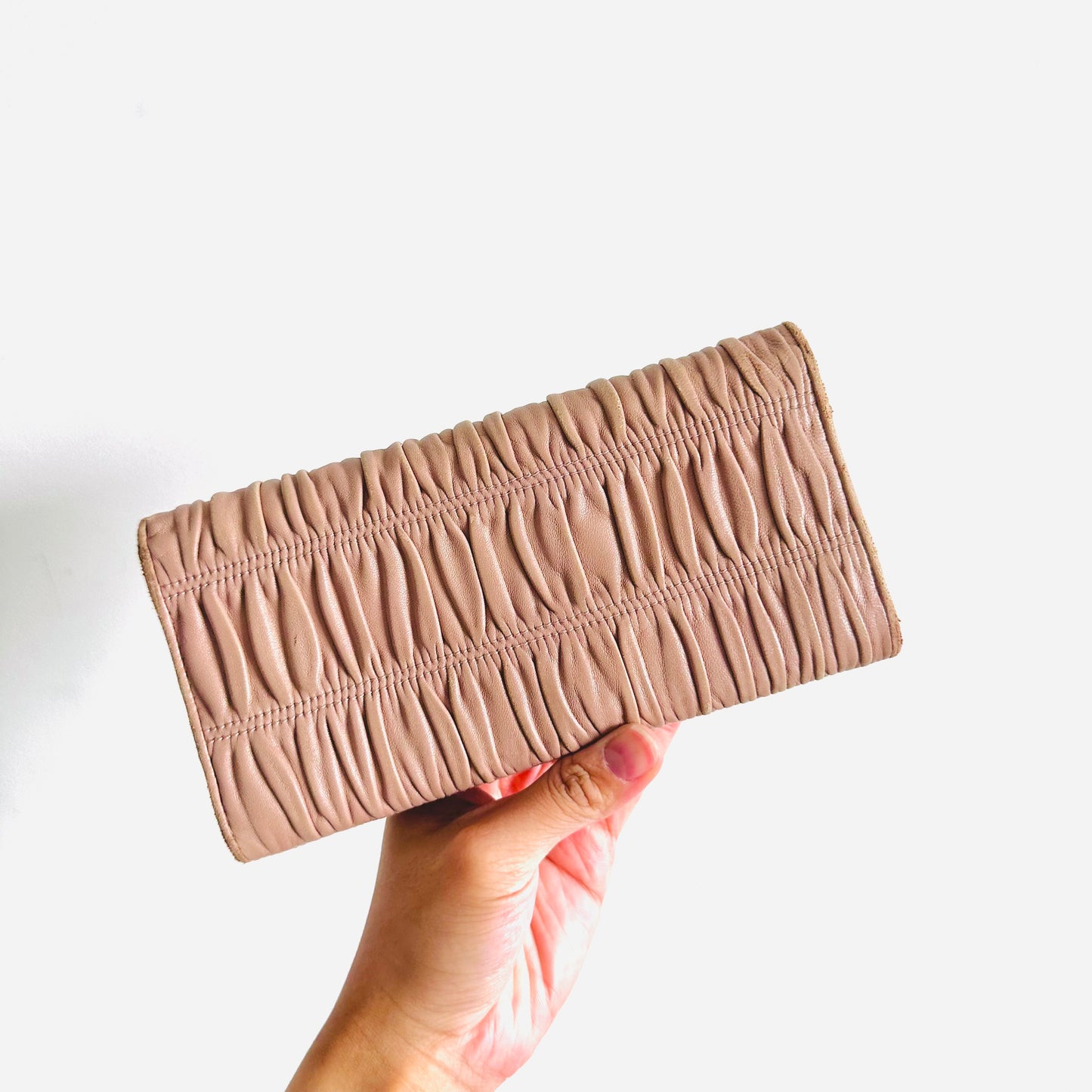Prada Blush Pink GHW Gaufre Nappa Leather Monogram Logo Classic Continental Flap Long Wallet