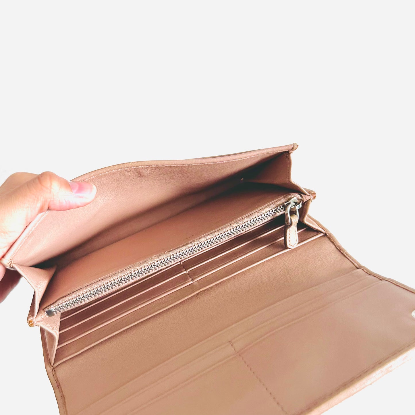 Prada Blush Pink GHW Gaufre Nappa Leather Monogram Logo Classic Continental Flap Long Wallet
