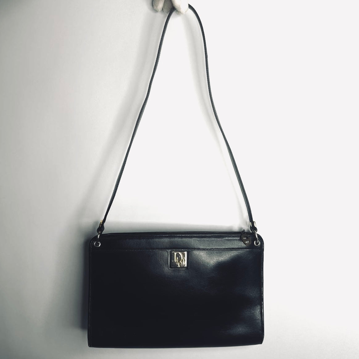 Christian Dior CD Black GHW Monogram Logo Leather Vintage Zip Shoulder Sling Bag
