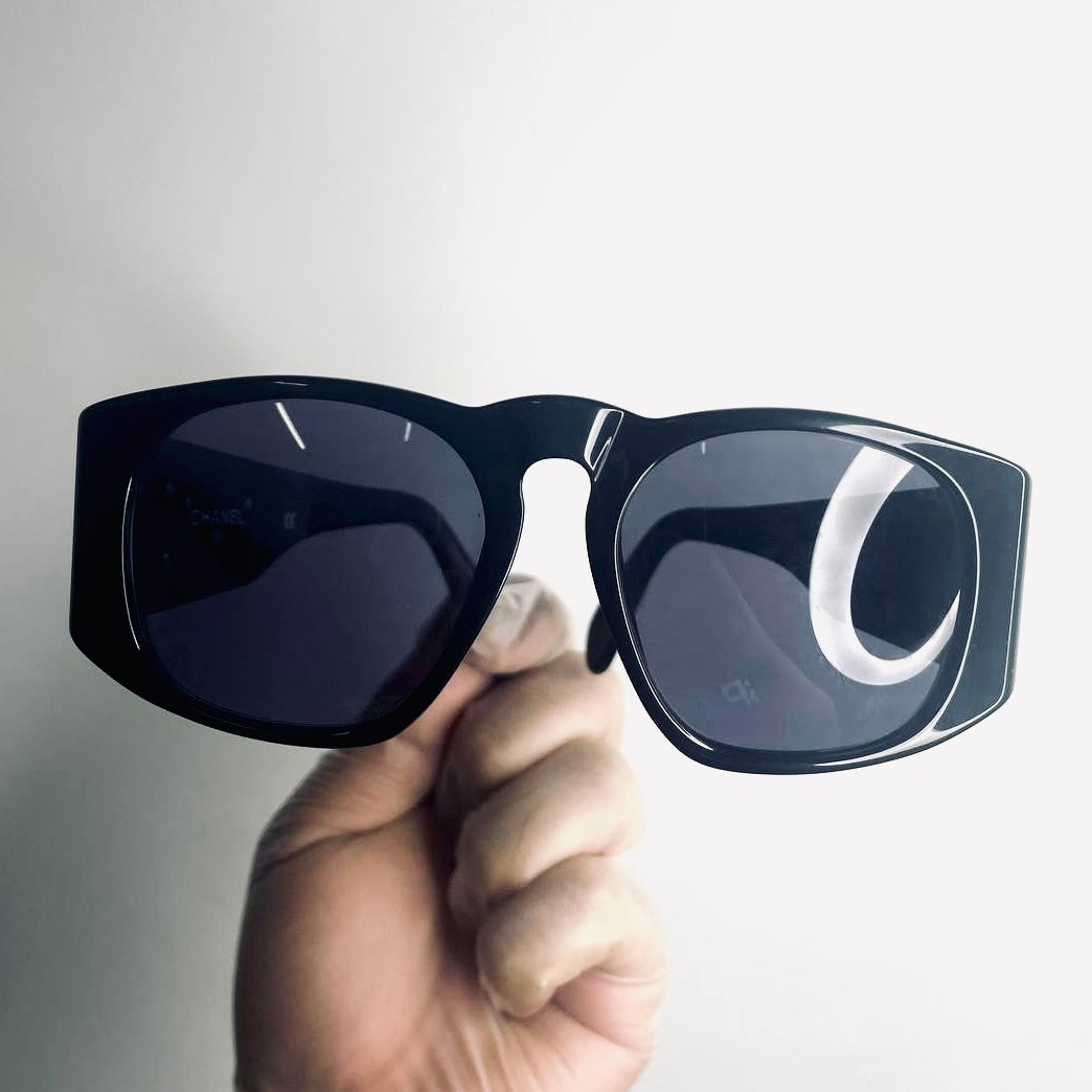 Chanel Black GHW Giant CC Logo Quilted Matelasse Aviator Sunglasses