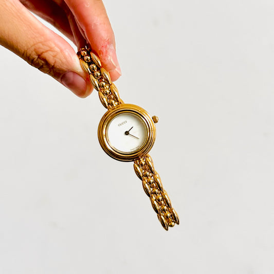 Gucci White Dial Gold Stainless Steel Change Bezel Bracelet Bangle 25MM Quartz Watch