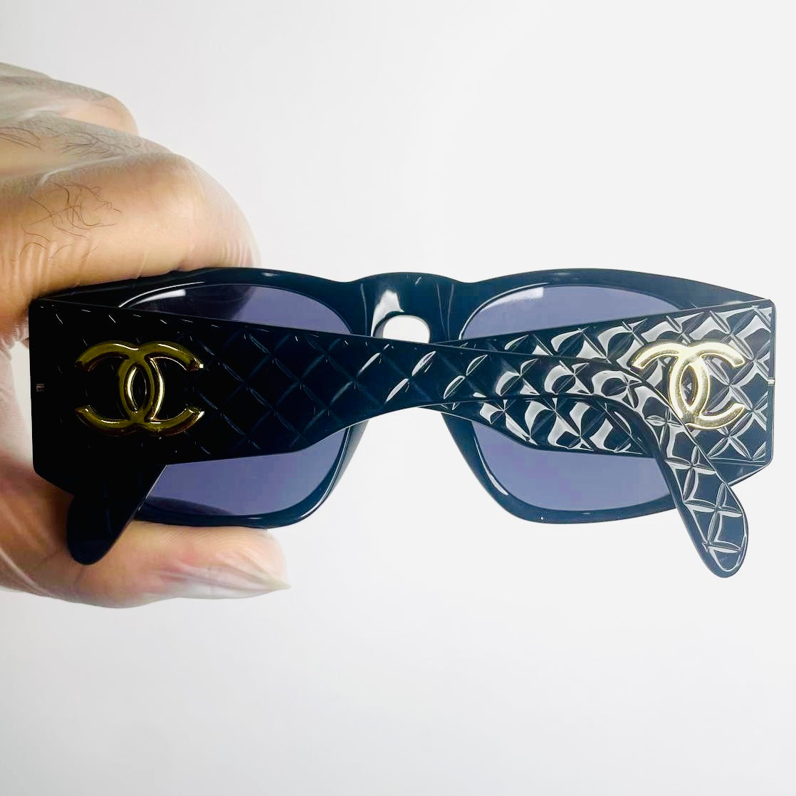 Chanel Black GHW Giant CC Logo Quilted Matelasse Aviator Sunglasses