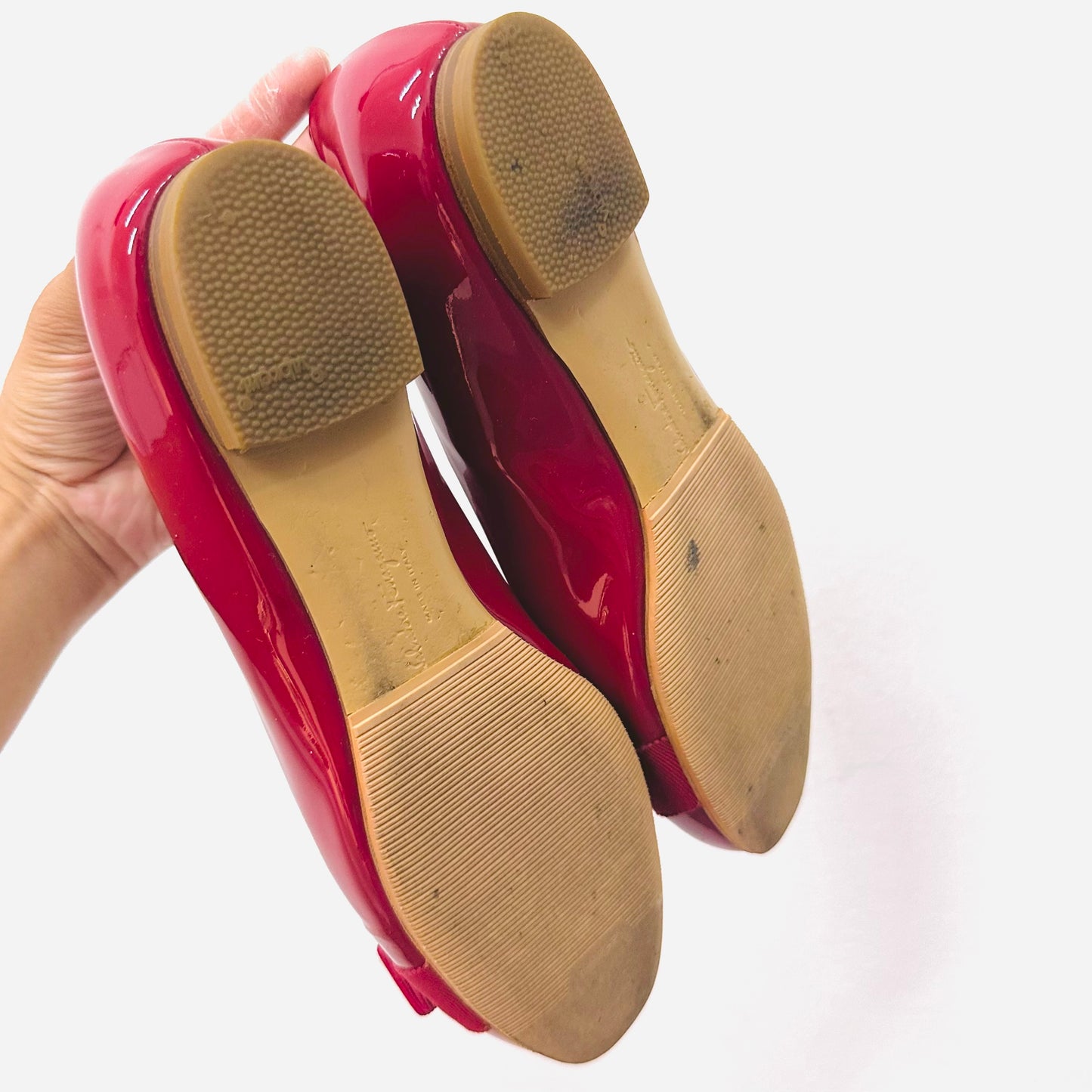 Salvatore Ferragamo Vara Red GHW Giant Monogram Logo Bow Ballet Ballerina Patent Leather Classic Flats Shoes