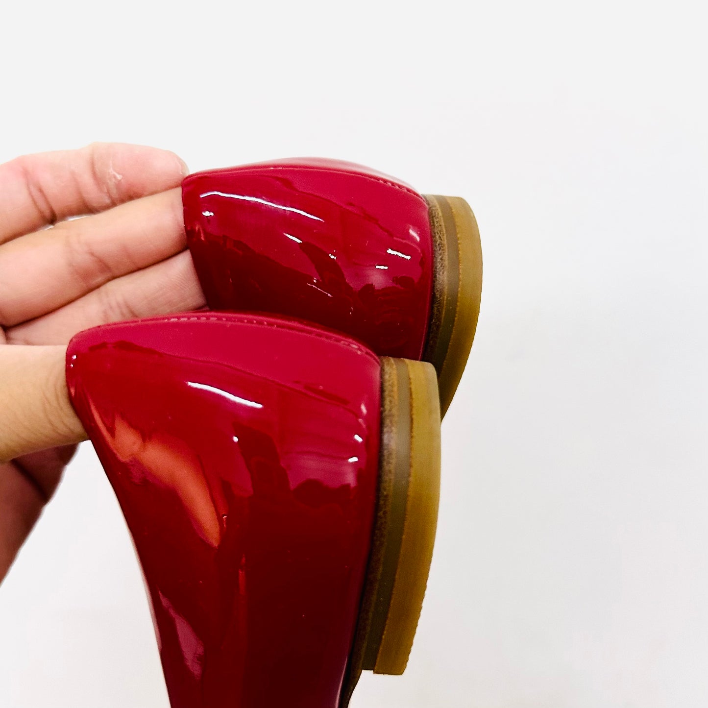 Salvatore Ferragamo Vara Red GHW Giant Monogram Logo Bow Ballet Ballerina Patent Leather Classic Flats Shoes