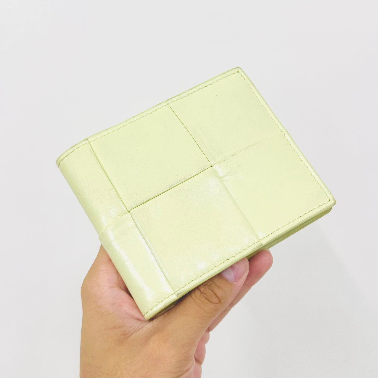 Bottega Veneta BV Cassette Lime Leather Compact Bifold Wallet