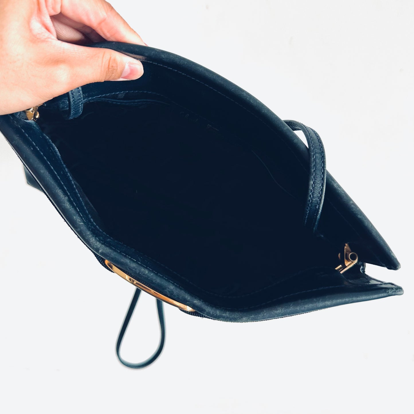 Salvatore Ferragamo Vara Bow Navy Blue GHW Monogram Logo Smooth Leather Shoulder Sling Bag