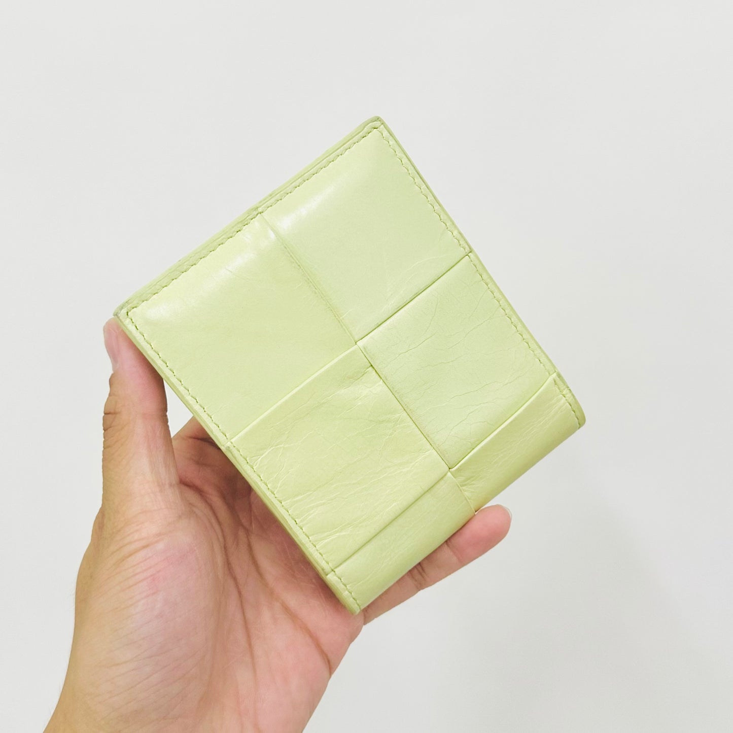 Bottega Veneta BV Cassette Lime Leather Compact Bifold Wallet