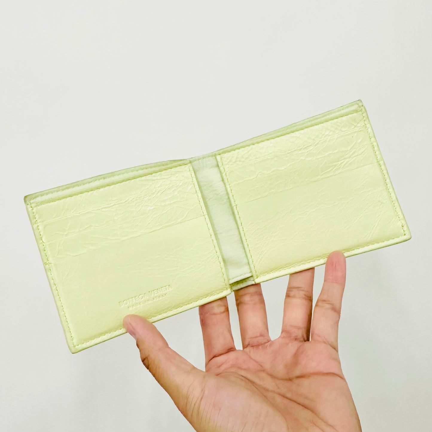 Bottega Veneta BV Cassette Lime Leather Compact Bifold Wallet