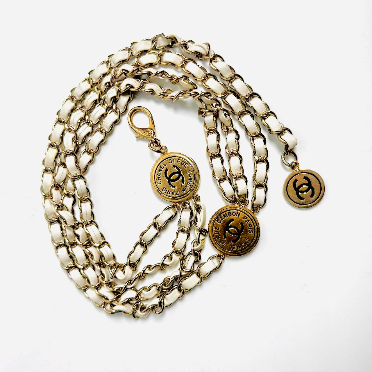 Chanel CC White GHW Gold Giant Multiple Monogram Logo Chain Leather Layered Triple Iconic Belt