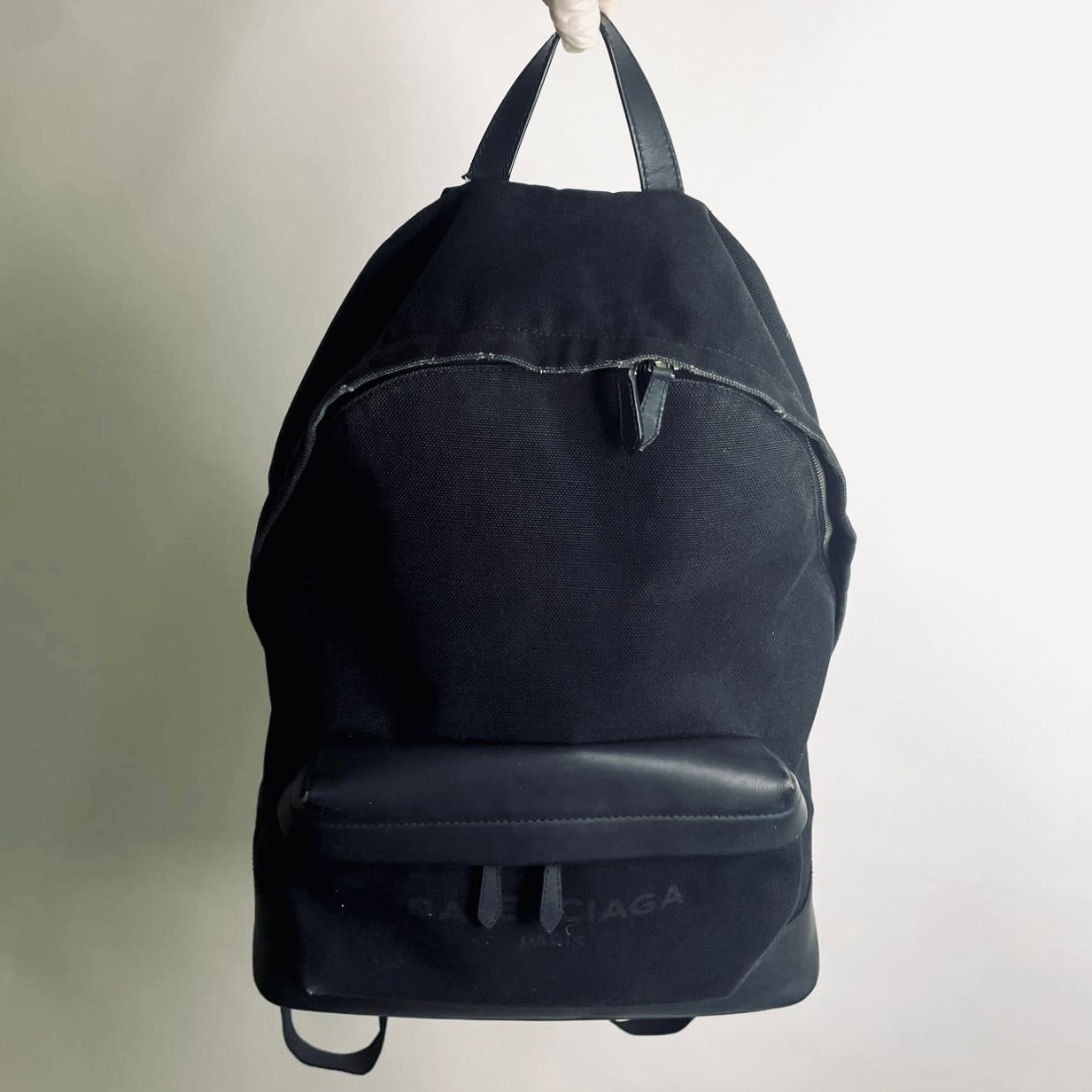 Balenciaga Black Monogram Logo Canvas Explorer Backpack Bag