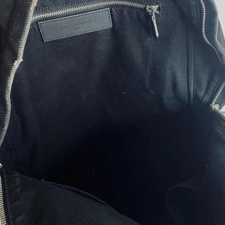 Balenciaga Black Monogram Logo Canvas Explorer Backpack Bag