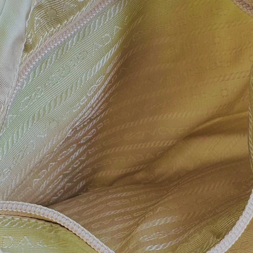 Prada Off White Tessuto Monogram Logo Nylon & Leather Backpack Flap Drawstring Bag