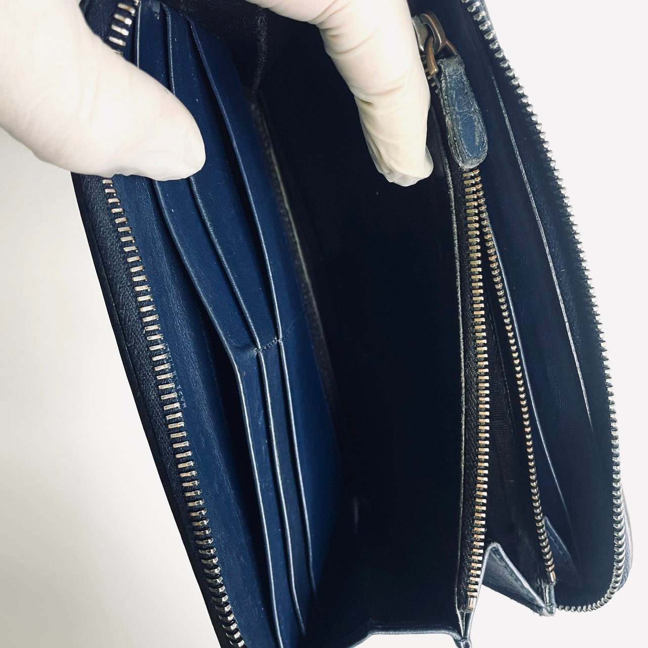 Bottega Veneta BV Continental Navy Blue Intrecciato Nappa Woven Leather Zip Around Zippy Long Wallet