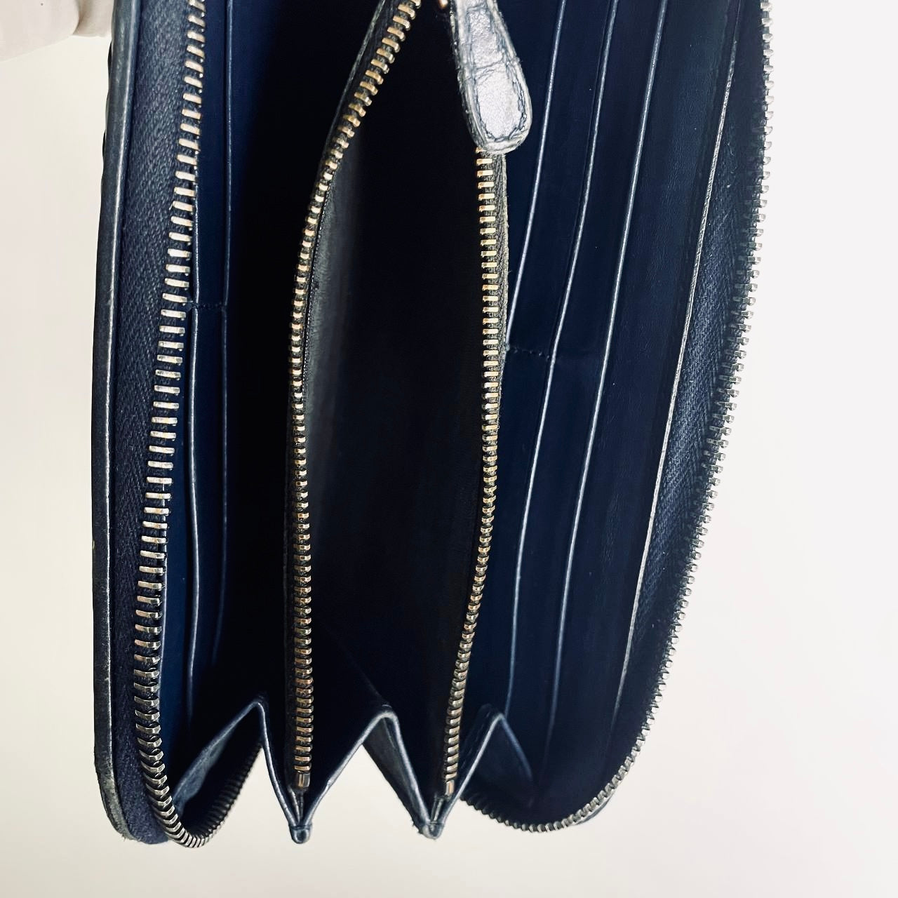Bottega Veneta BV Continental Navy Blue Intrecciato Nappa Woven Leather Zip Around Zippy Long Wallet