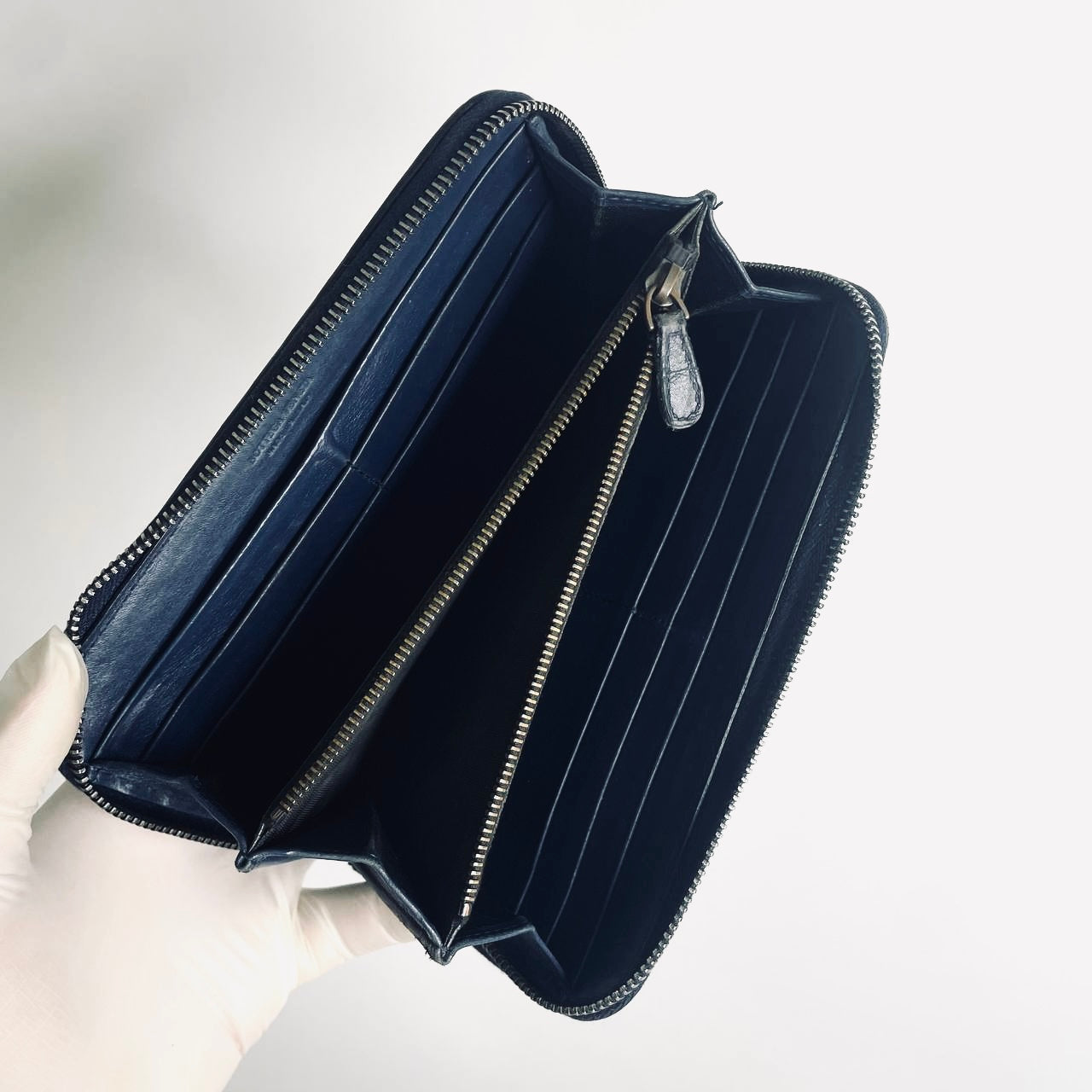 Bottega Veneta BV Continental Navy Blue Intrecciato Nappa Woven Leather Zip Around Zippy Long Wallet